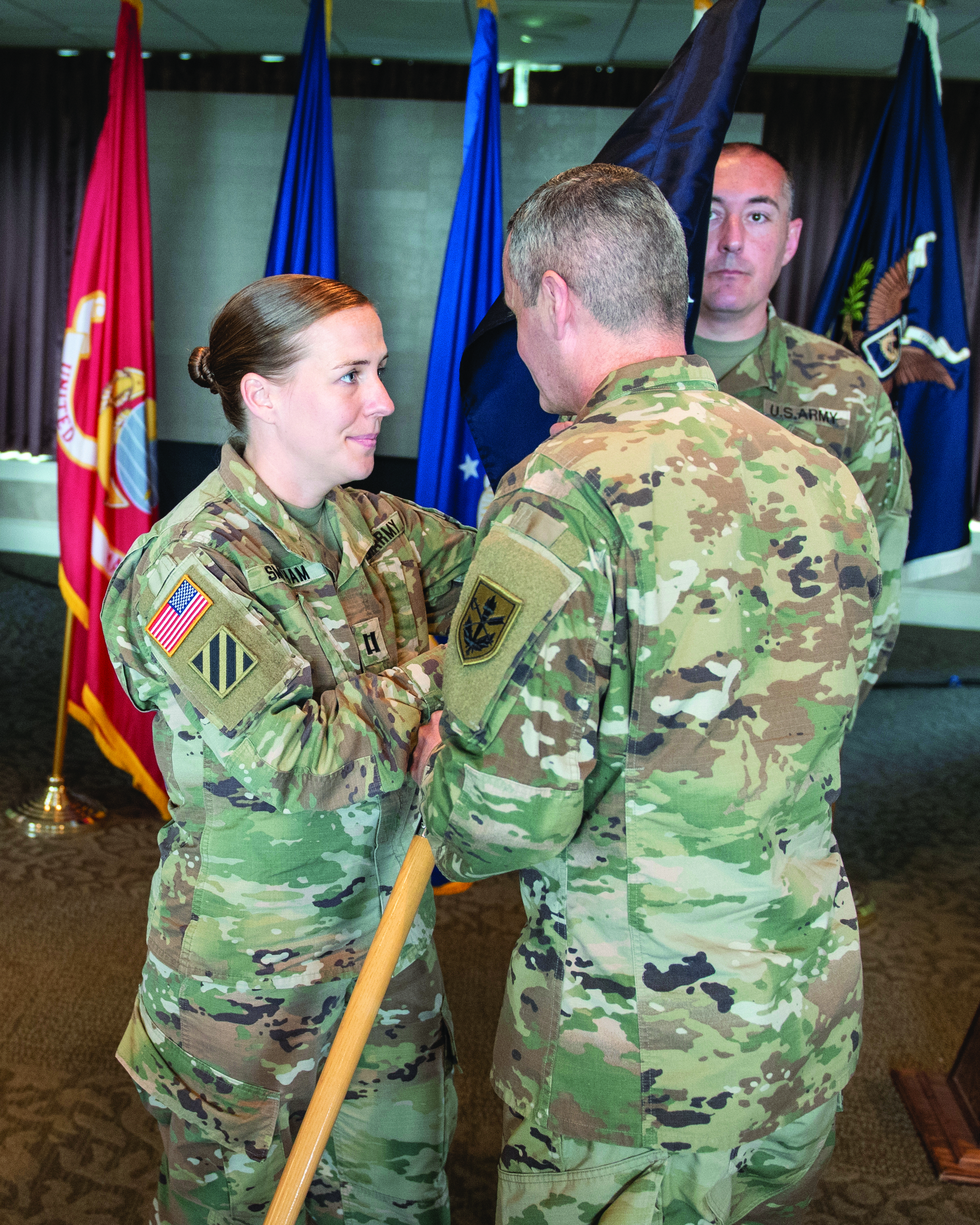CPT Grace Smitham takes command of the Judge
        Advocate Officer Basic Course Student Detachment
        in July 2019 at The Judge Advocate General’s Legal
        Center and School in Charlottesville, Virginia. (Credit:
        Jason Wilkerson, TJAGLCS)